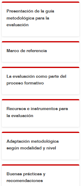 Captura del menú esquerra de la guia metodològica