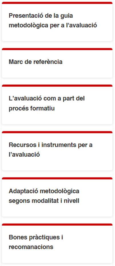 Captura del menú esquerra de la guia metodològica